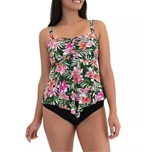 A Shore Fit Swim Top Floral Green pink Orange and White Size 24W